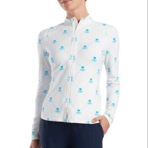 G/Fore Skull Killer Full Zip Jacket Snow White Blue Print Golf Mid weight